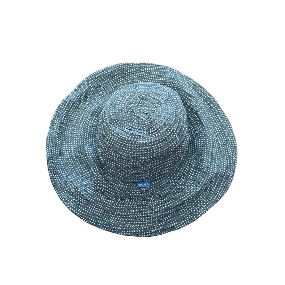 Wallaroo Women’s Scrunchie Wide Brim Hat Polka Dot Slate Blue White